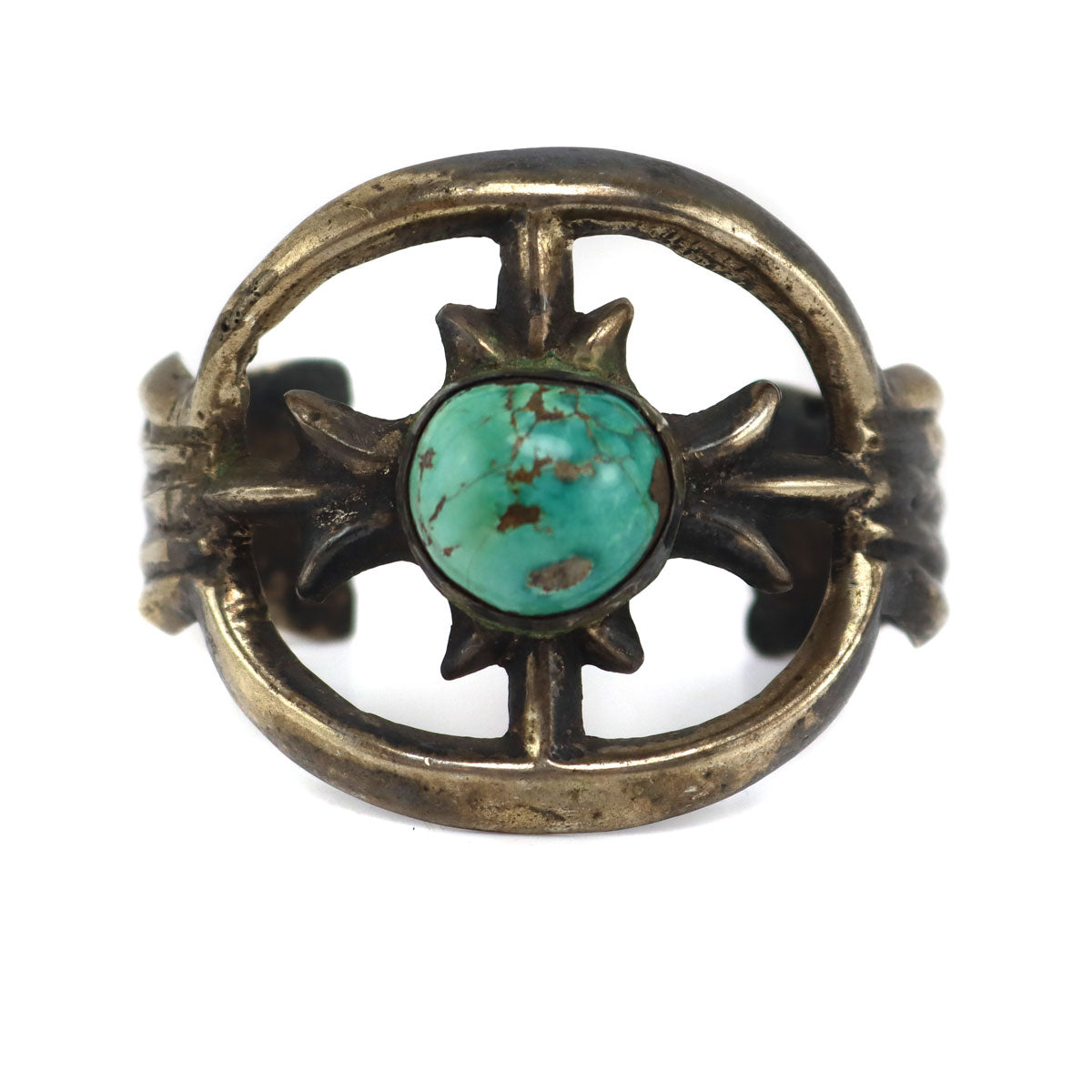 Navajo - Turquoise and Silver Sandcast Bracelet c. 1960-70s, size 6