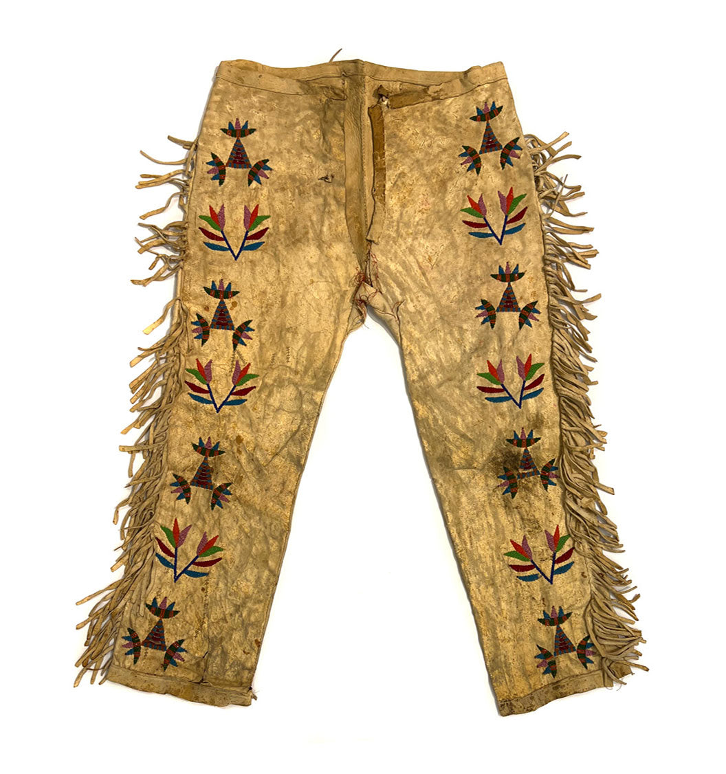 Santee Sioux Beaded Leather Pants with Floral Design c