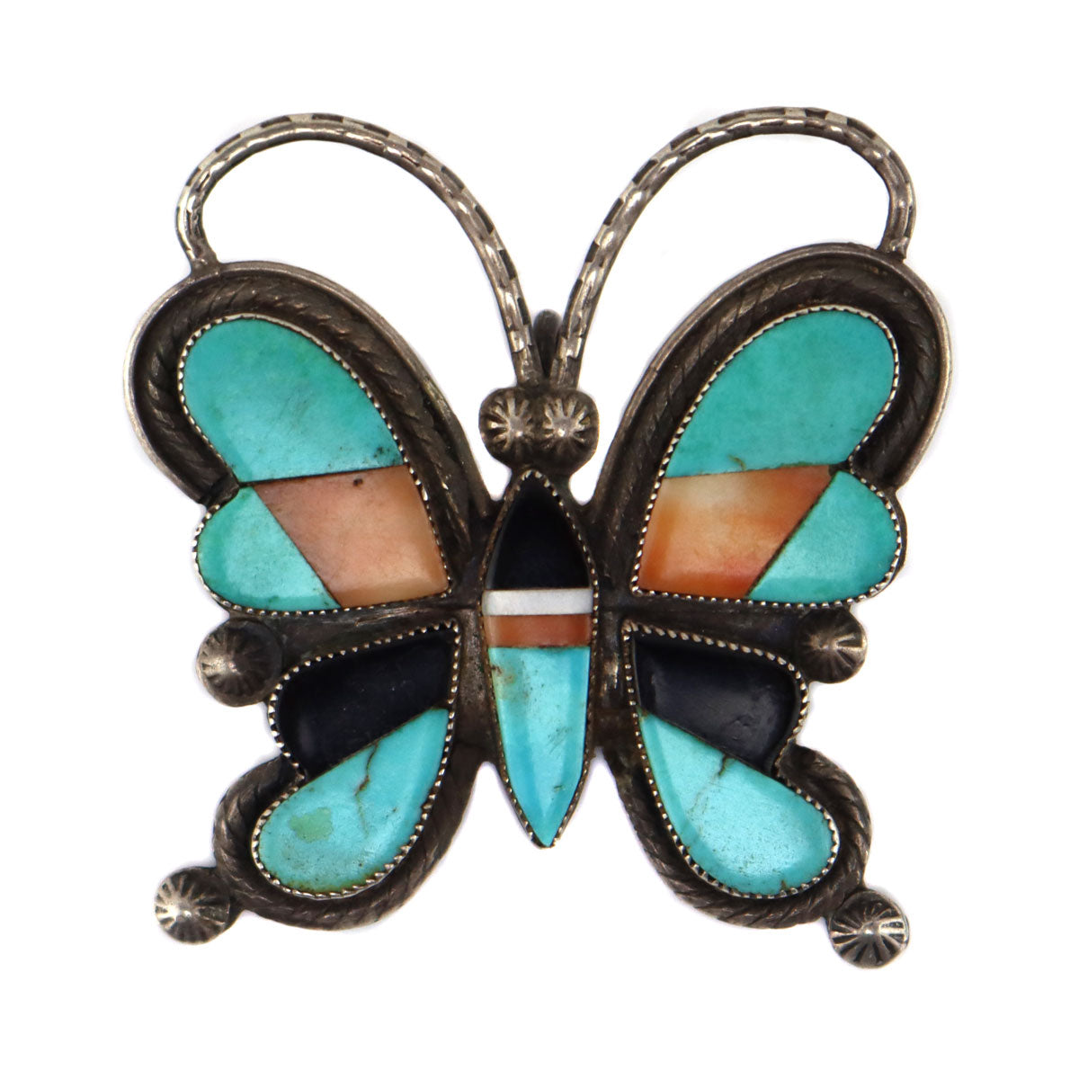 Zuni - Multi-Stone Inlay and Silver Butterfly Pin/Pendant c. 1930-40s,