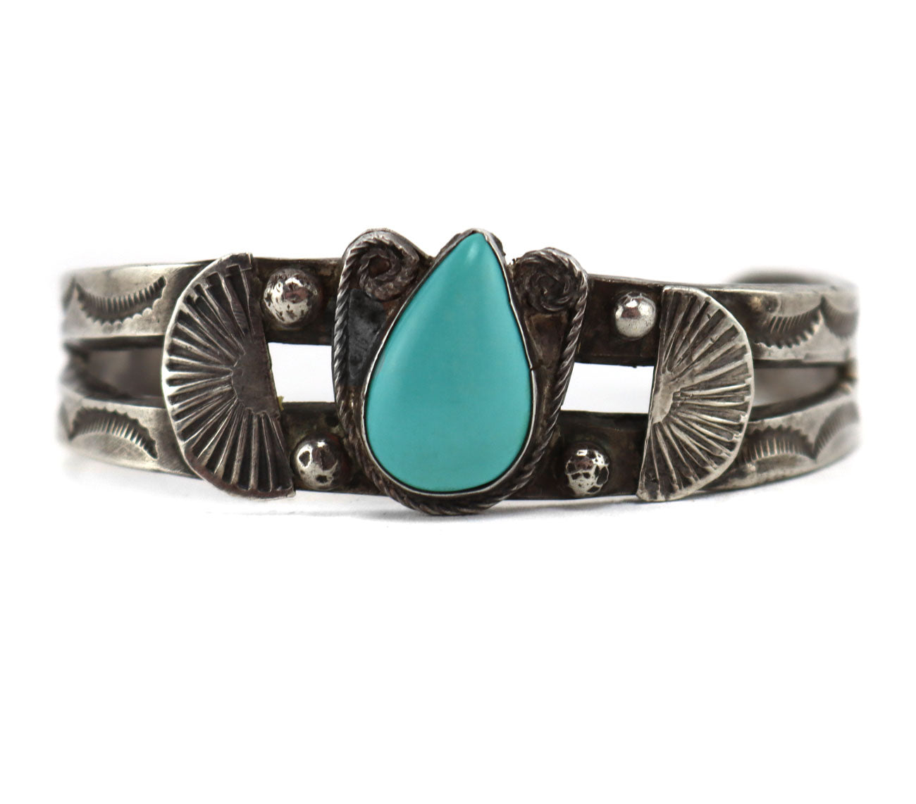 Navajo - Turquoise and Silver Bracelet with Stamped Design c. 1930-40s