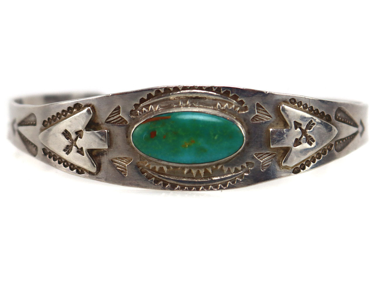 Navajo - Fred Harvey Turquoise and Silver Bracelet with Arrow and Thun