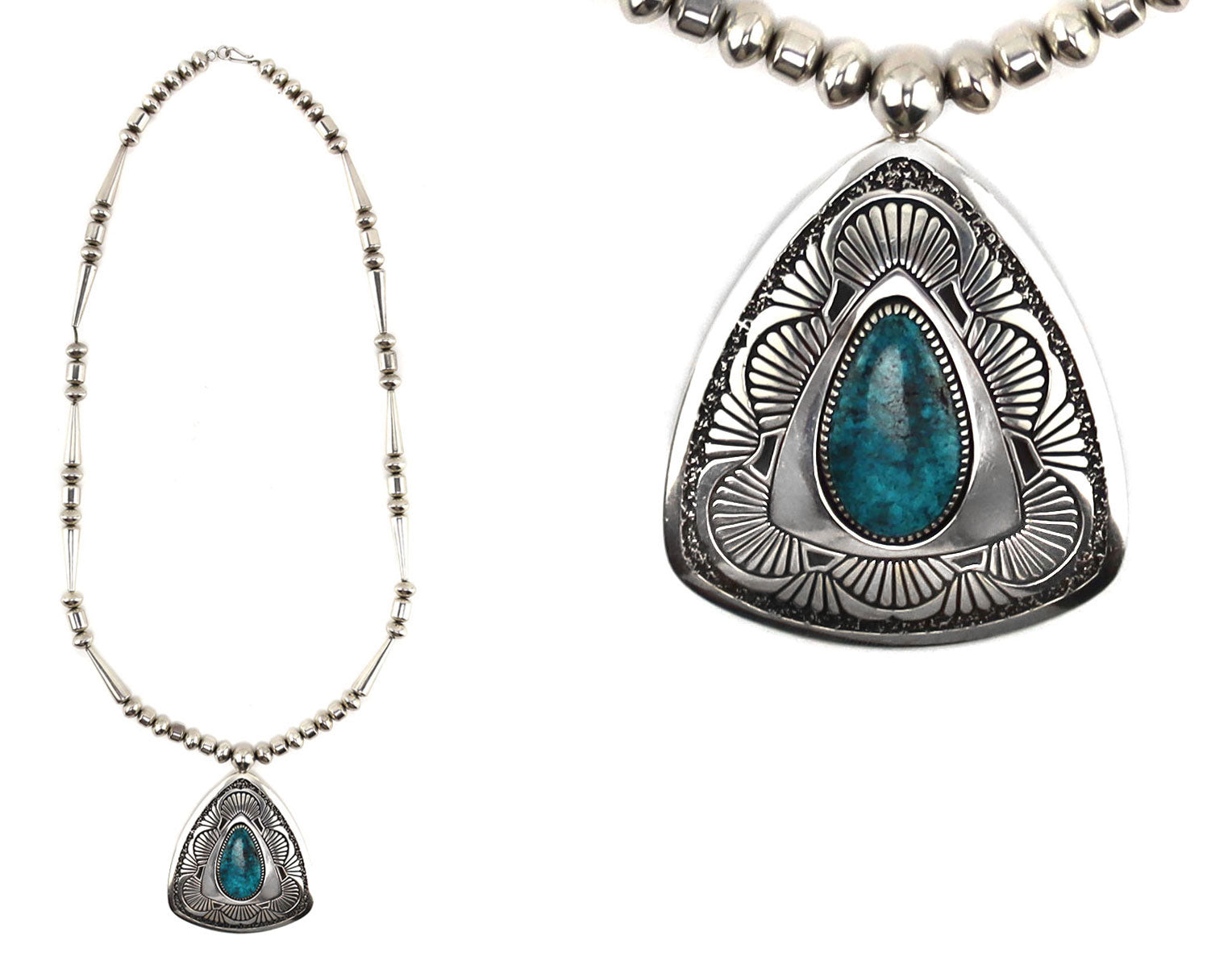 Lee Yazzie (b. 1946) - Navajo Stormy Mountain Turquoise and Silver Bea