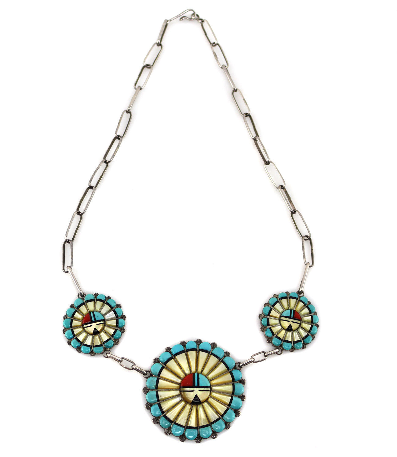 Derrick Hattie - Zuni - Multi-Stone Inlay and Silver Sunface Kachina N