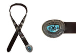 Leonard Nez - Navajo Contemporary Turquoise, Silver and Leather Concho Belt, fits waist size 36" - 40"