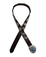 Leonard Nez - Navajo Contemporary Turquoise, Silver and Leather Concho Belt, fits waist size 36" - 40"