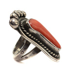 Navajo Coral and Silver Ring with Foot Design c. 1960s, size 4 (J7205) 3
