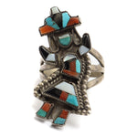 Zuni Multi-Stone Inlay and Silver Rainbow God Ring c. 1950-60s, size 6 (J91868A-0121-027)
