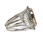 Lee and Verna Wesley - Navajo - Contemporary Spiny Oyster Channel Inlay and Sterling Silver Bracelet with Stamped Design, size 7.25