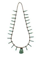 Santo Domingo (Kewa) - Turquoise and Jet Cobble Inlay, Shell, and Heishi Necklace c. 1930s, 25" length
