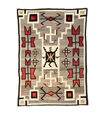 Navajo Crystal J.B. Moore Plate XXVIII Monumental Storm Pattern Rug with Whirling Logs, Feathers, and Waterbug Pictorials c. 1909, 137" x 102"
