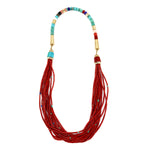 Victor Beck (1941-2022) - Navajo 14-Strand Coral, Multi-Stone, and Gold Beaded Necklace with Multi-Use Extender c. 2005