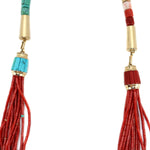 Victor Beck (1941-2022) - Navajo 14-Strand Coral, Multi-Stone, and Gold Beaded Necklace with Multi-Use Extender c. 2005