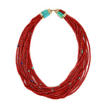 Victor Beck (1941-2022) - Navajo 14-Strand Coral, Multi-Stone, and Gold Beaded Necklace with Multi-Use Extender c. 2005