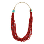 Victor Beck (1941-2022) - Navajo 14-Strand Coral, Multi-Stone, and Gold Beaded Necklace with Multi-Use Extender c. 2005