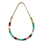 Victor Beck (1941-2022) - Navajo 14-Strand Coral, Multi-Stone, and Gold Beaded Necklace with Multi-Use Extender c. 2005