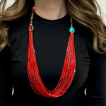 Victor Beck (1941-2022) - Navajo 14-Strand Coral, Multi-Stone, and Gold Beaded Necklace with Multi-Use Extender c. 2005