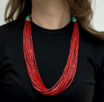 Victor Beck (1941-2022) - Navajo 14-Strand Coral, Multi-Stone, and Gold Beaded Necklace with Multi-Use Extender c. 2005