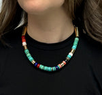 Victor Beck (1941-2022) - Navajo 14-Strand Coral, Multi-Stone, and Gold Beaded Necklace with Multi-Use Extender c. 2005