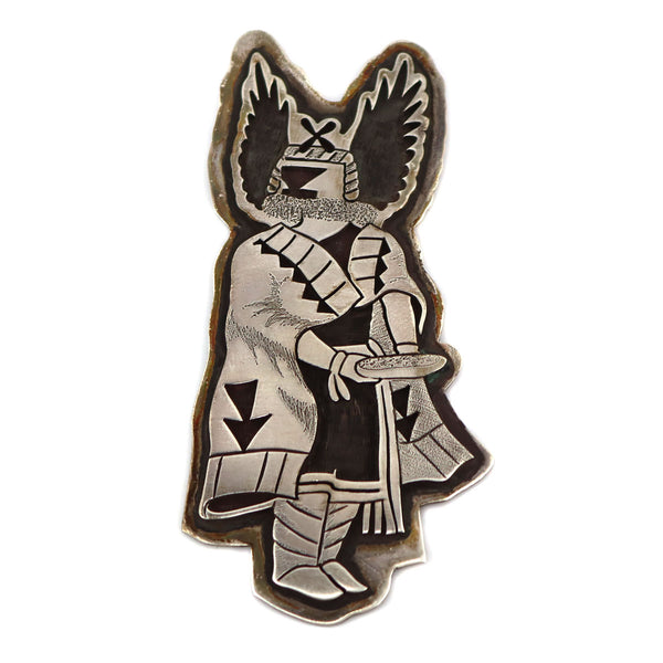 Berra Tawahongva - Hopi - Sterling Silver Overlay Pin with Crow Mother