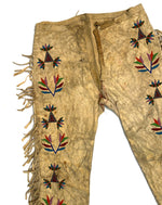 Santee Sioux Beaded Leather Pants with Floral Design c. 1890s, 35" x 16"