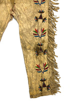 Santee Sioux Beaded Leather Pants with Floral Design c. 1890s, 35" x 16"