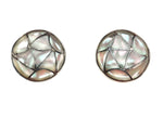Edison and Laurenda Bobelu - Zuni - Mother of Pearl Channel Inlay and Silver Omega Back Post Earrings c. 1980s, 1" diameter