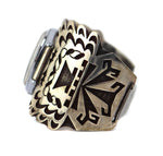 Bernard Dawahoya (1937-2010) - Hopi - Silver Overlay Watchband with Pictorial Designs c. 1960-70s, size 8.5