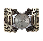 Bernard Dawahoya (1937-2010) - Hopi - Silver Overlay Watchband with Pictorial Designs c. 1960-70s, size 8.5