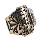 Bernard Dawahoya (1937-2010) - Hopi - Silver Overlay Watchband with Pictorial Designs c. 1960-70s, size 8.5