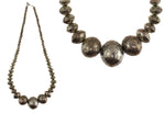 Navajo - Silver Beaded Necklace with Stamped Design c. 1940-60s, 28" length