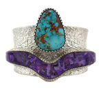 Alvin Yellowhorse (b. 1968) - Navajo - Contemporary Hidden Valley Turquoise, Sugilite Mosaic Inlay, and Silver Tufacast Bracelet, size 6.5