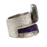Alvin Yellowhorse (b. 1968) - Navajo - Contemporary Hidden Valley Turquoise, Sugilite Mosaic Inlay, and Silver Tufacast Bracelet, size 6.5