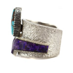 Alvin Yellowhorse (b. 1968) - Navajo - Contemporary Hidden Valley Turquoise, Sugilite Mosaic Inlay, and Silver Tufacast Bracelet, size 6.5
