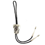 Lawrence Saufkie (1934-2011) - Hopi - Sterling Silver Overlay and Leather Bolo Tie with Bear Claw Pictorial Design c. 1950-60s, 39" length