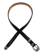 Rick Tolino - Navajo - Multi-Stone Channel Inlay, Sterling Silver, and Leather Belt c. 1970-80s, fits 27.25" - 30.25" waist