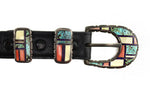 Rick Tolino - Navajo - Multi-Stone Channel Inlay, Sterling Silver, and Leather Belt c. 1970-80s, fits 27.25" - 30.25" waist