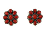 Jeanette Dale (b. 1949) - Navajo - Coral Cluster and Sterling Silver Clip-On Earrings c. 1970s, 1.25" x 1.25"