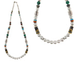 Tommy Singer (1940-2014) - Navajo - Mother of Pearl, Multi-Stone, Gold, and Silver Beaded Necklace c. 1980-90s, 30" length