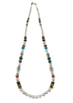 Tommy Singer (1940-2014) - Navajo - Mother of Pearl, Multi-Stone, Gold, and Silver Beaded Necklace c. 1980-90s, 30" length