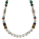 Tommy Singer (1940-2014) - Navajo - Mother of Pearl, Multi-Stone, Gold, and Silver Beaded Necklace c. 1980-90s, 30" length