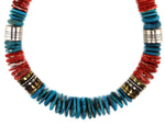 Tommy Singer (1940-2014) - Navajo - Turquoise, Spiny Oyster, Gold, and Silver Beaded Necklace c. 1990-2000s, 32" length