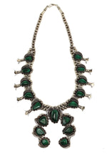 Possibly Jamison Kee - Navajo - Malachite and Silver Squash Blossom Necklace, Bracelet, Earrings, Pendant, & Ring Set c.1950-60s