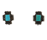 Navajo - Turquoise and Sterling Silver Screwback Earrings c. 1940s, 0.625" x 0.75"
