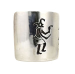McBride Lomayestewa (1932-2002) - Hopi - Silver Overlay Bracelet with Kachina and Corn Stalk Pictorials c. 1970-80s, size 6.75
