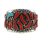 Navajo - Coral, Turquoise, and Silver Bracelet c. 1960-70s, size 8