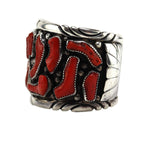 Navajo - Coral, Turquoise, and Silver Bracelet c. 1960-70s, size 8