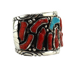 Navajo - Coral, Turquoise, and Silver Bracelet c. 1960-70s, size 8