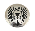 Michael Sockyma (b. 1942) - Hopi Silver Overlay Kachina Pin/Pendant c. 1980-90s, 1.25" diameter