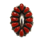 Navajo - Coral Cluster and Silver Ring c. 1970-80s, size 6.25