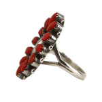 Navajo - Coral Cluster and Silver Ring c. 1970-80s, size 6.25
